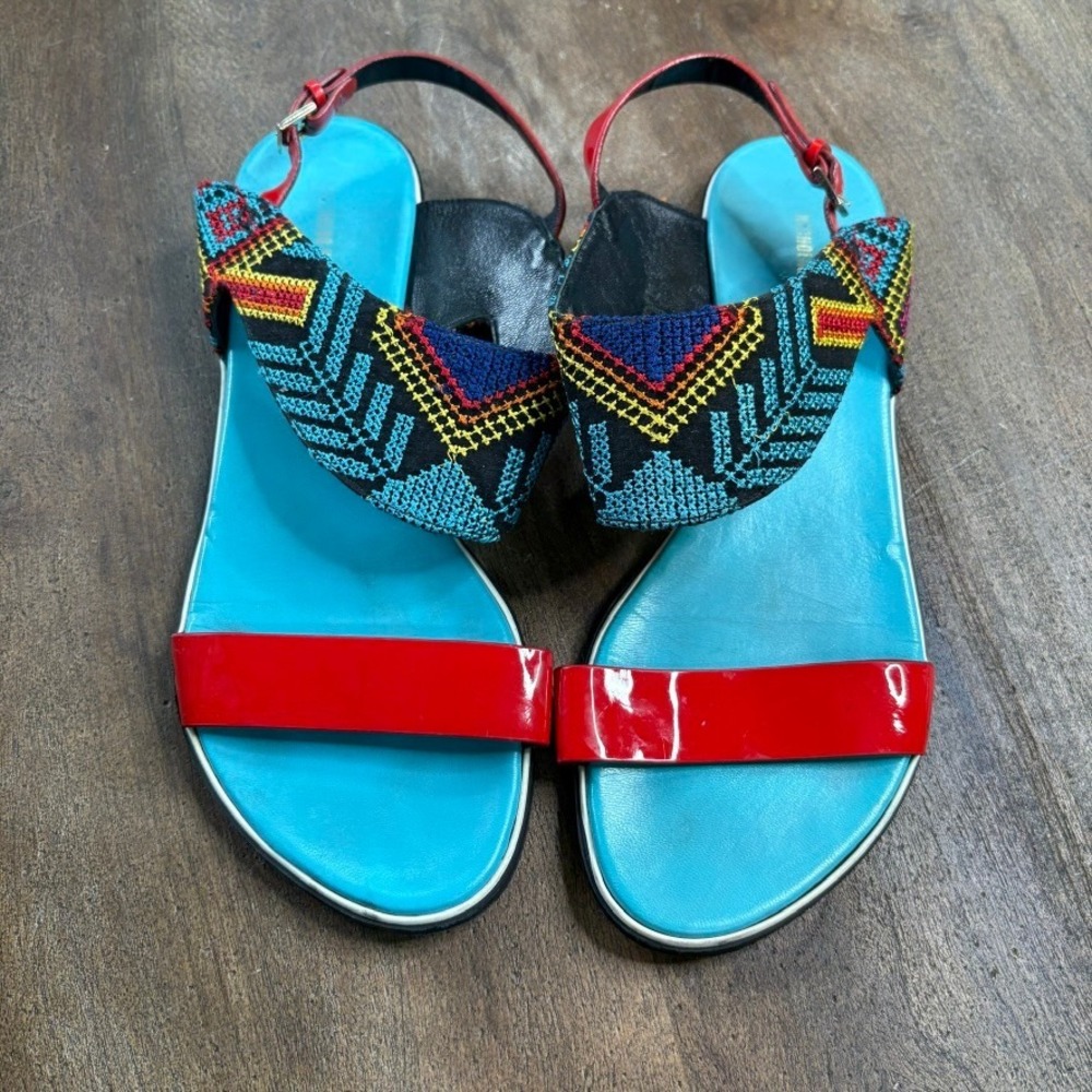 Nicholas Kirkwood Sandals Size 39 US 9 Red Embroidered‎ Leather Italy